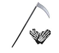 HAICN 2Pieces Grim Reaper Costume Set Grim Reaper's Scythe and Skeleton Gloves Halloween Sickle Weapon Prop for Family Party Halloween Party Masquerade