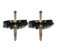 HAICN 2Pieces Pirate Sword Garter Black Lace Bow Leg Ring Halloween Costume Accessories Thigh Leg Ring Belt for Women Cosplay Party Masquerade Props