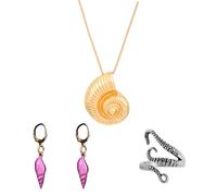 HAICN 3Pieces Sea Witch Cosplay Accessories Set Earrings and Conch Necklace Octopus Ring Halloween Wicked Sea Witch Costumes Outfit for Womens Adult