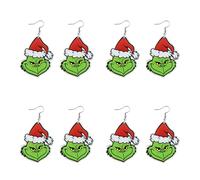 HAICN 4Pairs Christmas Grinch Earrings Green Novelty Animated Christmas Wooden Pendant Earrings Punk Style Monster Earrings for Gifts Christmas Themed Decorations