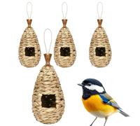 HAICN 4Pieces 11 * 24cm Bird Nest Hand Woven Bird Nesting Boxes Wild Birds Hanging Roosting Pouch Hatching Breeding Cave Birdhouses for Indoor & Outdoor Use