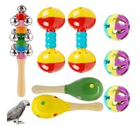 HAICN 7Pieces Bird Bell Toys Colorful Plastic Double-Headed Bell Mini Ball Sand Hammer Fun Exercise Cage Hanging Accessories for Love Birds Pet Supplies