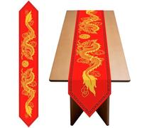 HAICN Chinese Dragon Printed Table Runner Chinese New Year Theme Red Table Cloth Seasonal Winter Kitchen Dining Table Decoration for Home Party Table Decor（33*183cm）