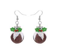 HAICN Christmas Pudding Dangle Earrings Cute Festive Red Green Berry Ornament Dangle Drop Earring Christmas Jewelry Holiday Accessory for Women Girls