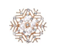 HAICN Snowflake Brooch with Pearl Shining Rhinestone Pearl Crystal Snowflakes Flower Brooch Christmas Decorations for Women (Gold)