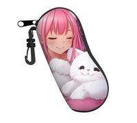 HAICOM Steel World Printed Eyeglass Case,Soft Zipper Glasses Case with Hook,Protective Shell for Sunglasses Myopia Mirror, Cute Girl Holding a Cat, One Size