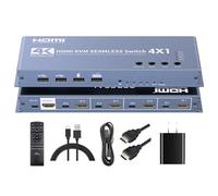 HAIEGACR 4K HDMI KVM Switch 4x1 Multi-Viewer, USB 3.0 Quad Screen Switcher w/Seamless Switching, 4-Port Hub for PC Laptop Camera