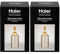 Haier Stainless Steel Tabletop Wine-Champagne Ice Cooler Bucket - Double Walled Design - Universal Size Fits Standard Bottles - Premium Quality (Pack of 2)