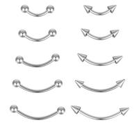 HaiFafafaing 10pcs Vertical Labret Lip Jewelry Silver Eyebrow Piercing Jewelry Surgical Steel Curved Barbell Eyebrow Rings Rook Daith Earrings Ear Rook Piercing Jewellery for Women Men