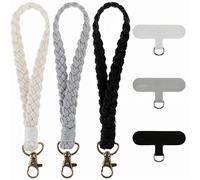 HaiFafafaing 3 Set Phone Charm Strap Thick Phone Lanyard with Tether Tabs 3 Colours Universal Boho Charm Strap for Women and Men (Black, White, Gray)