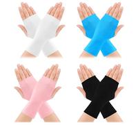 HaiFafafaing 4 Pairs Sun Protection UV Gloves Woman Cotton Sunblock Fingerless Gloves Wrist Length Sun Block Driving Glove Woman UV Protection for Summer Outdoor Cycling Biking(Blue Pink White Black)