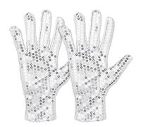 HaiFafafaing Sequin Gloves Silver Performance Dance Shiny Punk Concert Gloves Pop Star Costume Party Accessories Halloween Carnival Cosplay Dress Gloves