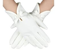 HaiFafafaing White Satin Gloves for Women Short Dress Gloves with Bow 1920s Bridal Banquet Tuxedo Stretchy Glove for Wedding, Opera, Tea Party