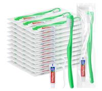 HAIFOTRVA - Disposable Toothbrushes with Toothpaste and Floss, 100 Count Green Single Use Disposable Toothbrushes Individually Wrapped Bulk Flossing Kit for People