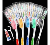 HAIFOTRVA - Disposable toothbrushes with toothpaste and floss, 100 individually wrapped disposable toothbrushes and bulk floss kit for