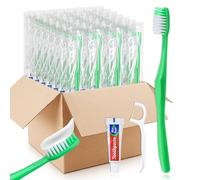 HAIFOTRVA - Disposable Toothbrushes with Toothpaste and Floss, 200 Count Green Single Use Disposable Toothbrushes Individually Wrapped Bulk Flossing Kit for People