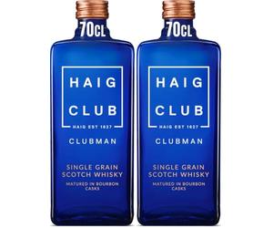 Haig Club Clubman Single Grain Scotch Whisky | 40% vol | 70cl | Matured Exclusively in Bourbon Casks | Scottish Whisky | Notes of Vanilla & Coconut | Also for Whiskey & Cola Drinks (Pack of 2)