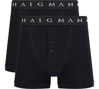 Haigman Men’s 2 Pack Cotton Stretch Button Front Boxer Shorts Black