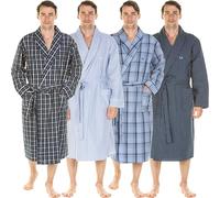 Haigman Men’s Yarn Dyed Cotton Poplin Long Sleeve Dressing Gown (UK, Alpha, M, Regular, Regular, Blue Check)
