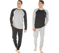 Haigman Men's Cotton Rich Long Sleeve Jersey Pyjama Set Navy/Grey