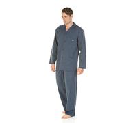 Haigman Men's Yarn Dyed Long Sleeve Cotton Poplin Pyjama Set (M, 97-102cm 38-40in, Dark Navy Stripe)