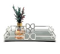 HAIGOUER Decorative Tray, Bright Silver, Modern Premium Feeling Perfume Tray, Luxury Rust-Proof Glass Tray for Bathroom, Dresser, Bedroom