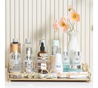 HAIGOUER Gold Mirror Tray Vanity Tray for Dresser Tops Perfect Gold Vanity Tray Large 14”x 10”x 2”