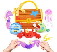 HAIHOU Plush Baby Stuffed Animals Treasure Chest Toys, Stuffed Sea Animals for Babies with Squeaky Crinkle Sounds, 6 Pcs Soft Sea Animals Playset Toys for Kids 5-7,Plush Baby Toys 6-12 Months