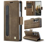 HAII Case for Samsung Galaxy Z Fold7 (2025), PU Leather Folio Flip Wallet Case with Card Holster Stand Magnetic Closure Shockproof Phone Cover S Pen Holder for Samsung Galaxy Z Fold7 (2025) (Brown)