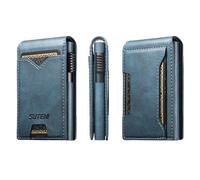 HAII for Slim Metal Slot Leather Wallet for Men, Pop-Up Design, Holds 9 Cards, Minimalist Pocket Wallet, Wax Oil Blue, Minimalist