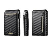 HAII for Slim Metal Slot Leather Wallet for Men, Pop-Up Design, Holds 9 Cards, Minimalist Pocket Wallet, Carbon Fiber Black, Minimalist