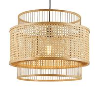 HAIIQU 50 * 40cm Bamboo Chandelier Large Pendant Lighting Natural Pendant Lamps with Wood Canopy Modern Minimalist Dining Room Hanging Lamp French Style Droplight Fixture for Kitchen Farmhouse Cream