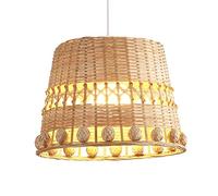 HAIIQU Bamboo Beige Ceiling Light Shade Boho Lamp Shade for Ceiling Light Creative Geometry Wicker Chandelier Wicker Dome Hanging Light Fixture for Bedroom Hallway Entryway Nursery