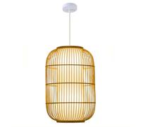 HAIIQU Chinese Style Home Decor Pendant Light Shade Creative Chandelier with Bamboo Bulb Guard Double-Layer Wood Hanging Lamp Flush Mount Ceiling Light Interior for Kitchen Bedroom Dining Table