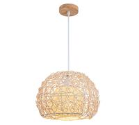 HAIIQU Coastal Pendant Light for Kitchen Island Minimalist Pendant Lighting with Hand Woven Rattan Cage Shade, Boho Coastal Chandelier Light Fixtures Round Hanging Lamp for Living Room Porch