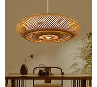 HAIIQU Creative Woven Chandeliers Oval Shade Lamp Shade 1 Light Vintage Bamboo Art Bird Cage Pendant Light Rustic Style Ceiling Lamp Wicker Light Fixture for Restaurant, Farmhouse, Beige 19.7 Inch