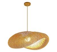 HAIIQU Handmade Ceiling Chandelier Retro Double Layer Droplight Lampshade Creative Bamboo Lamp For Home And Shop Decor Tropical Braid Pendant Light For Dining Room, Kitchen, Restaurant
