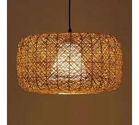HAIIQU Yellow Lamp Cover 45cm Drum Decorative Woven Crafts Pendant Light Fixture American Rustic Style Ceiling Light for Restaurant Cafe Kitchen Linen 1 Hanging Light with Acrylic Lampshade