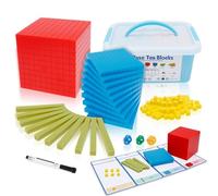 HAIJED 136/137 Pcs Educational Base Ten Blocks Set Reusable Plastic Kindergarten Math Manipulatives with Place Value Chart for Elementary School Home Education(Plastic box)