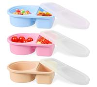 HAIJED 3 Pcs Silicone Snack Container with Clear Lid and 2 Compartments, Portable Snack Box, Dip Container Mini SnackPacks for Travel Office Picnic