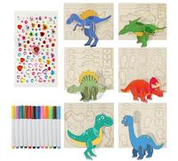 HAIJED 3D Dinosaur Puzzles DIY Painting Kit, 24 Sets Wood 3D Dinosaur Colouring Toys, Dinosaurs Wooden Craft Set with Paintbrush, Paint Your Own Arts Crafts for Kids Over 4 Years Old(Style 1)