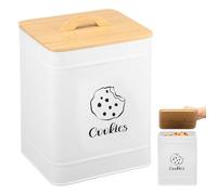 HAIJED 6L Cookie Jar with Bamboo Airtight Lid & Handle Large Food Storage Container Mental Biscuit Container Jar Farmhouse Home Decor Cute Cookie Tin for Candy, Cookies, Dessert(White)