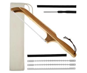 HAIJED Bread Bow Saw Knife, 16.7 inch Bread Bow Cutter with Wooden Handle and 3 Stainless Steel Replacement Blades, Sourdough Bread Knife for Homemade Bread Baguettes