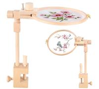 HAIJED Embroidery Hoop Table Stand with Clamp, 360 Degree Rotation Beech Cross Stitch Holder, Adjustable Embroidery Hoop Stand Clamp, Desktop Embroidery Frame for DIY Craft Sewing Needlework