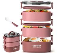 HAIJED Food Box, 2000ML 3-Tier Stackable Food Box, Sealed Leak-proof Food Box, Microwave Safe Portable Food Container for Home Office School Camping(Siahong)