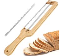 HAIJED Wooden Bread Bow Knife, Serrated Bread Bow Cutter, Adjustable Breads Knife with Serrated Stainless Blade for Homemade Breads Sourdough Bagel Cake Fruit