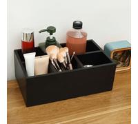 HAIJED Wooden Silverware Caddy Easy Access Multi Use Wood Utensil Organizer Bucket With 4 Compartment for Kitchen Countertop