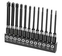 HAIKUSOUBI Torx Head Screwdriver Bit Set, 1/4 Inch Magnetic Hex Shank 3 Inch Long Drill Bits，12pcs Tamper Resistant Star Bits Set S2 Steel, T5 T6 T7 T8 T9 T10 T15 T20 T25 T27 T30 T40 (12 Pieces)
