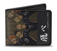 Haikyu Wallet, Bifold, Karasuno High Huddle Player Pose Black, Vegan Leather