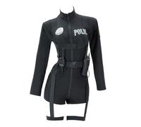 haikyuu Sexy Cop Cosplay Outfit Set Women Halloween Police Costume with Bodysuit Belt Leg Garter Toy Walkie Talkie Hat (black, one size)